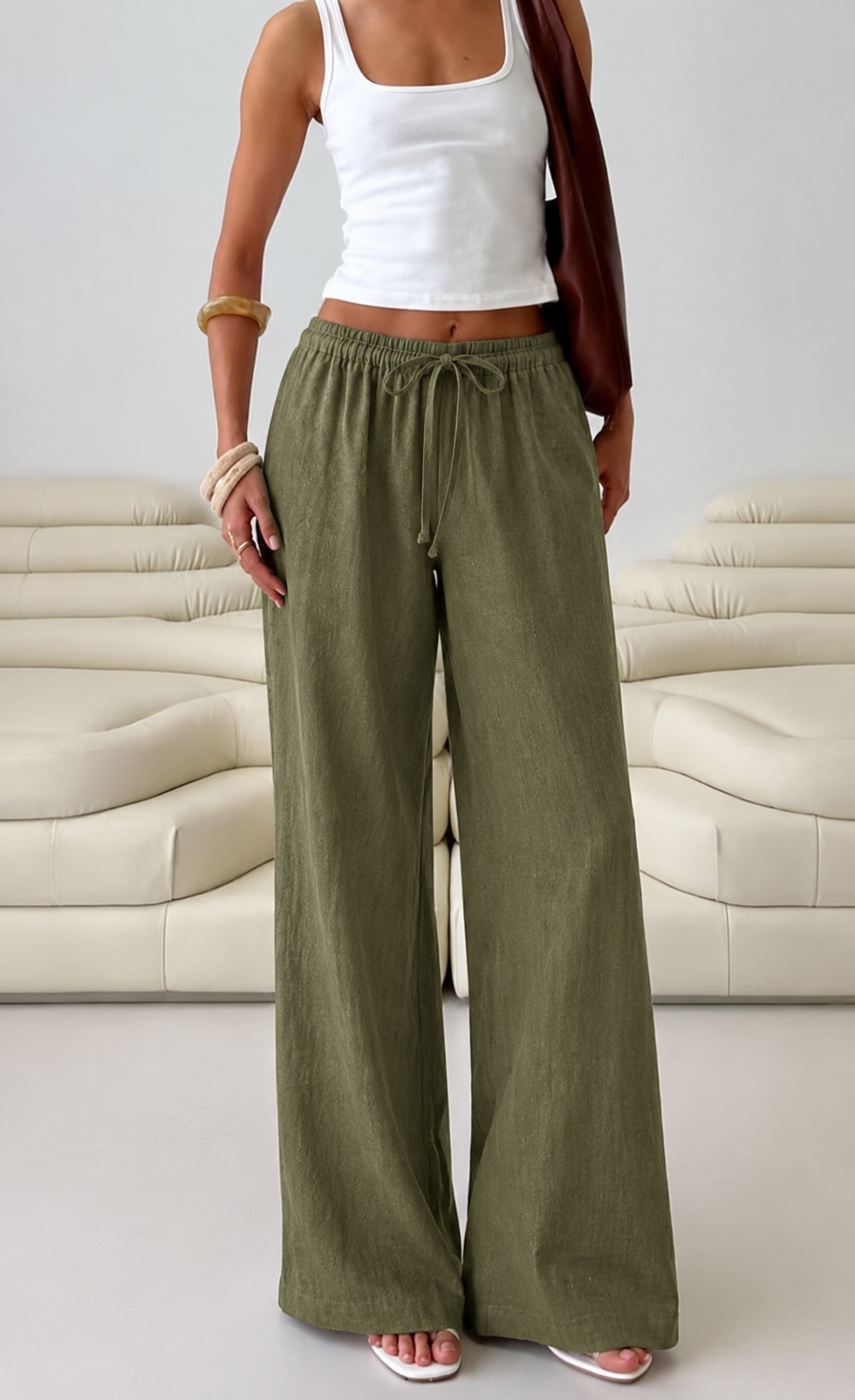 Olive linen Pull On pants