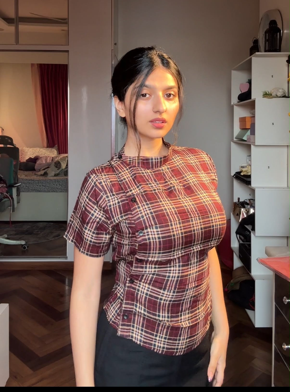 Wrap Plaid Shirt - Crimson Red