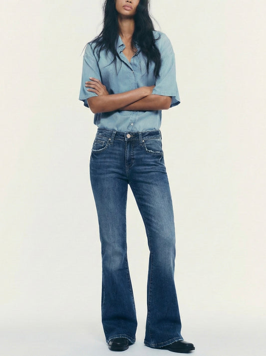 Dark Blue flared denim (mid-waist)