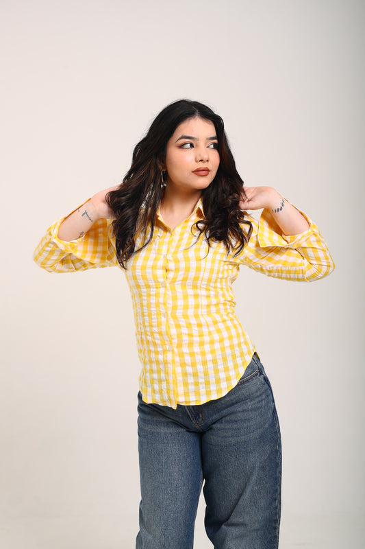 Yellow checks fitted shirt (with drawstring)