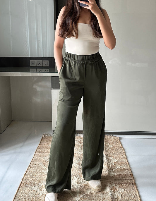 Olive Green Satin Pants
