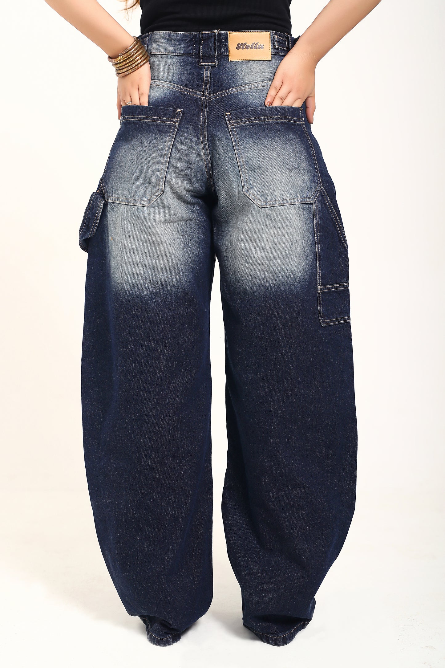 Washed Blue Adjustable waist Denim