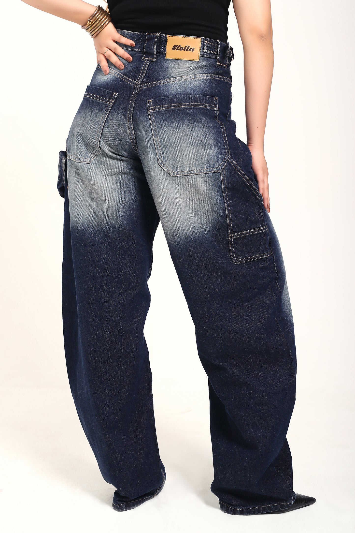 Washed Blue Adjustable waist Denim