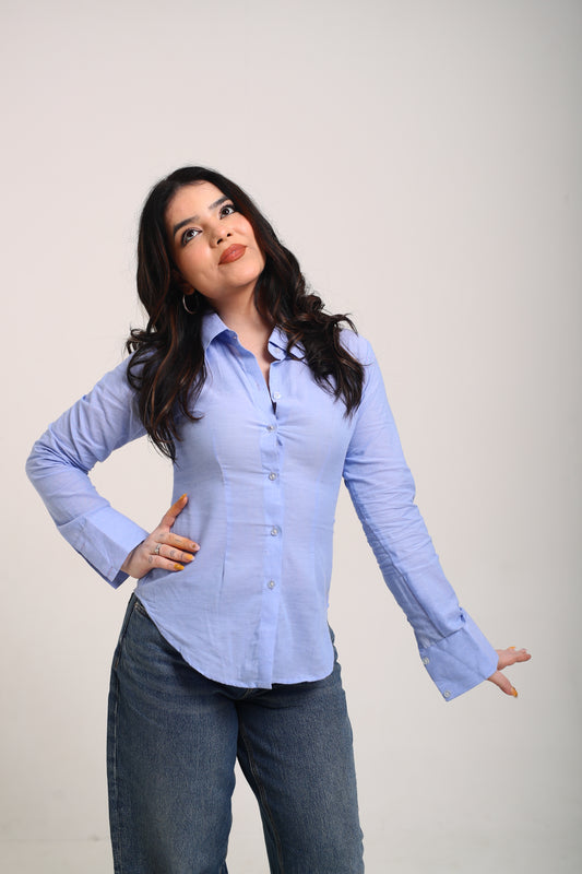 Softest Blue fitted shirt ( with drawstring )