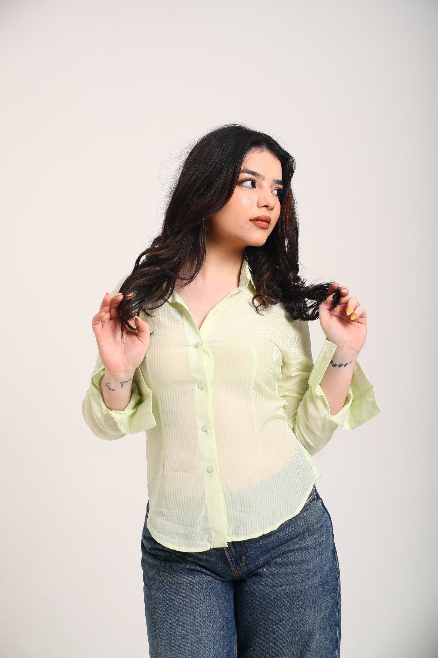 Sheer Lime fitted shirt (with drawstrings)
