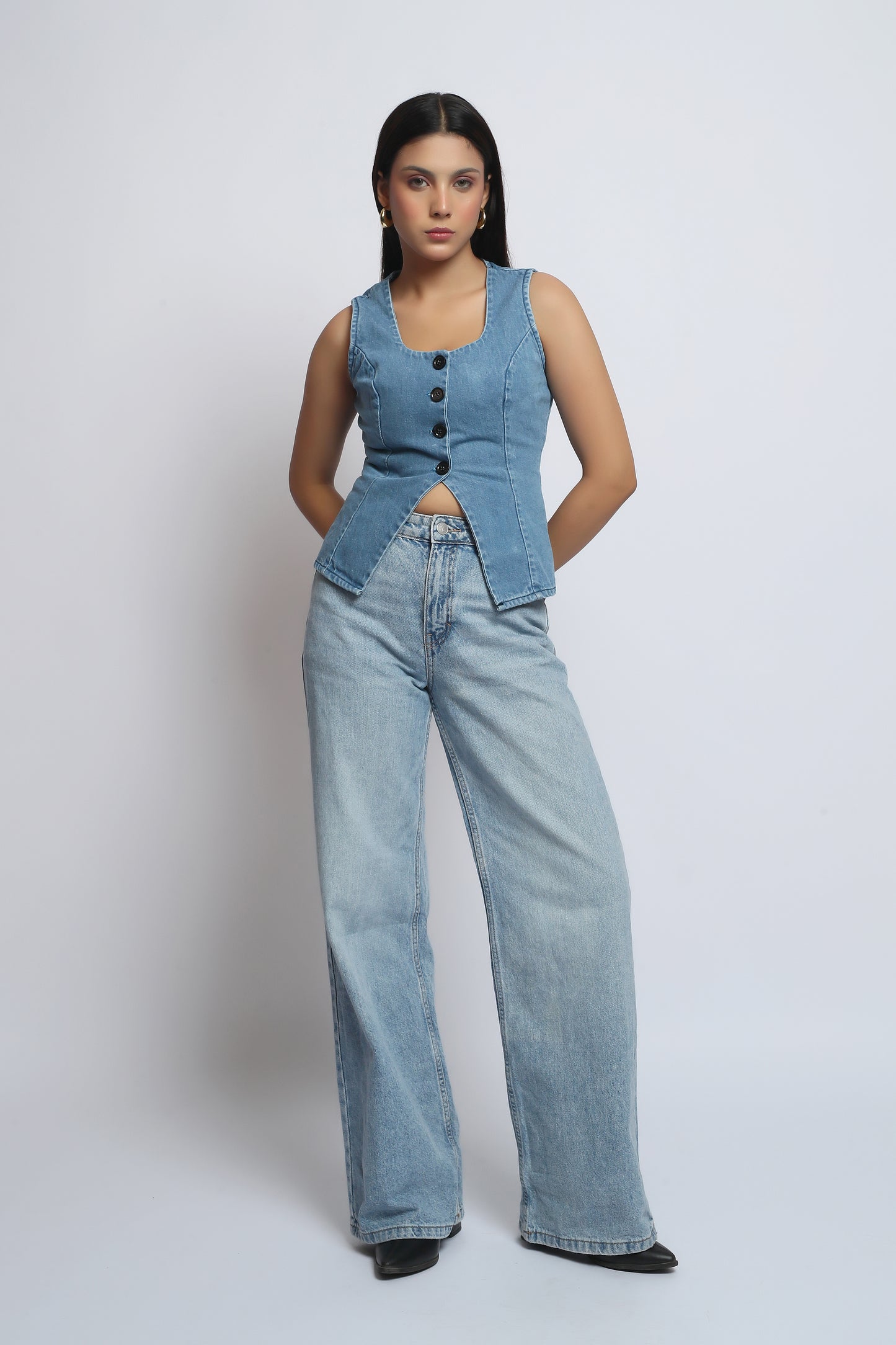 Scoop Neck Denim Top