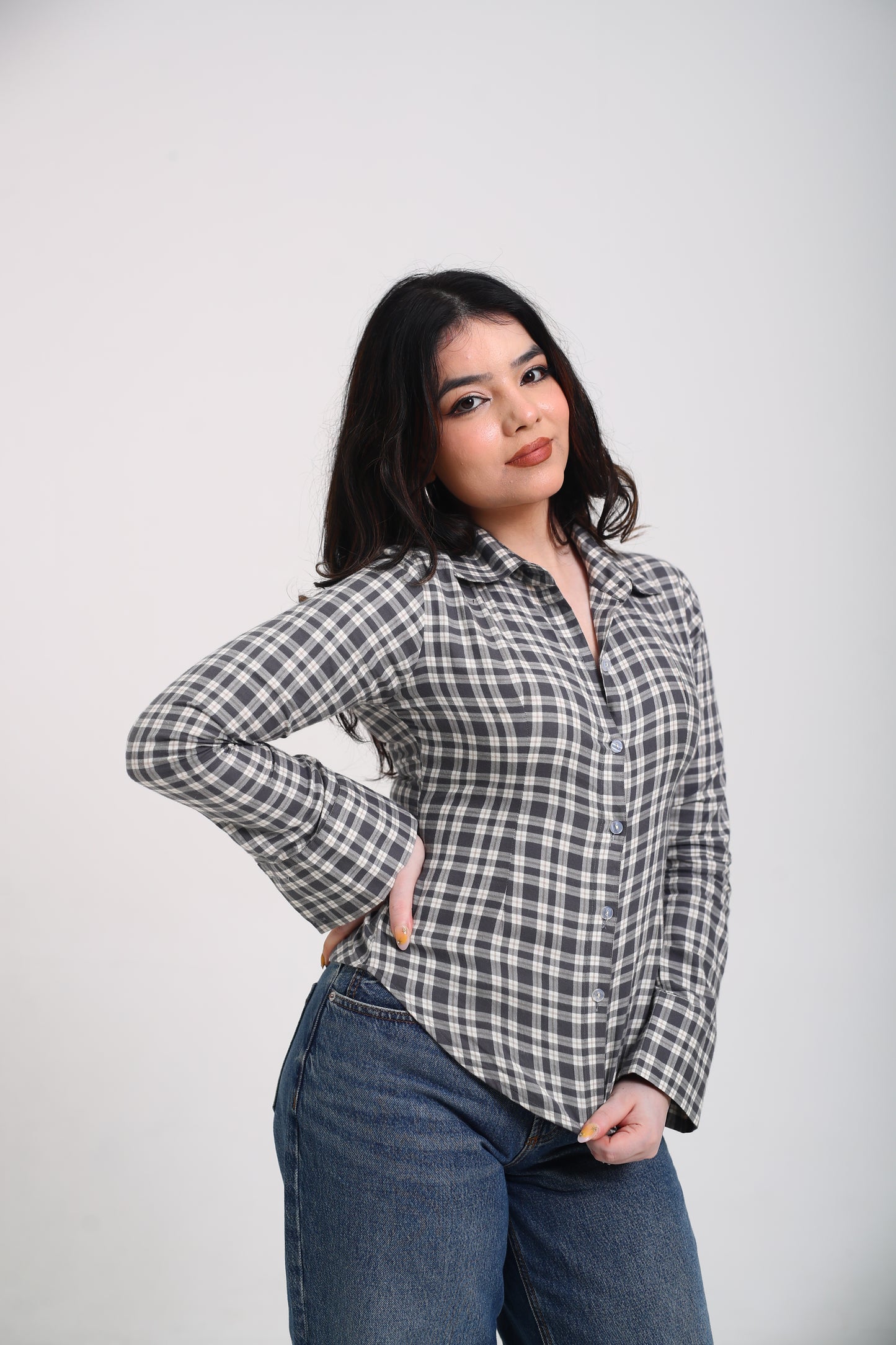Charcoal Grid fitted shirt