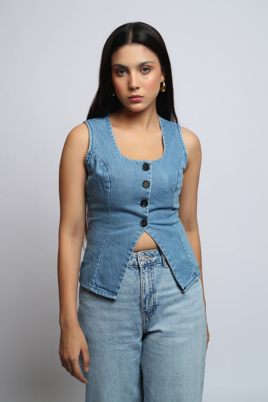 Scoop Neck Denim Top