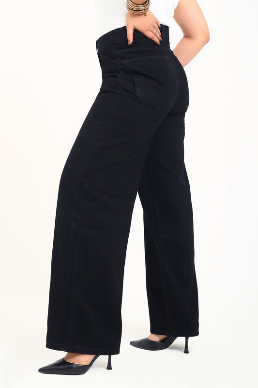 Jet Black Wide Leg Denim