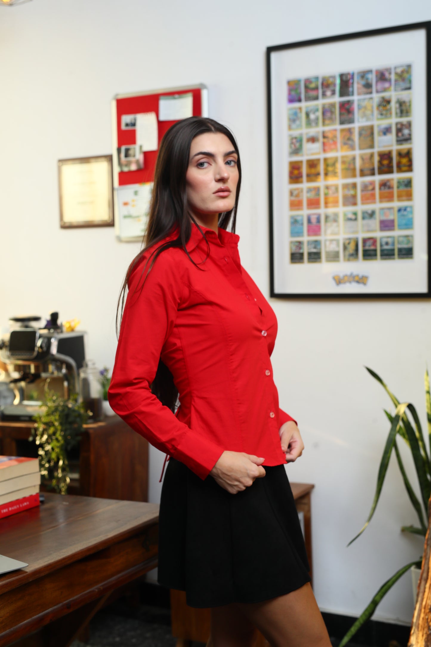 Stella Red fitted Shirt (with drawstrings)