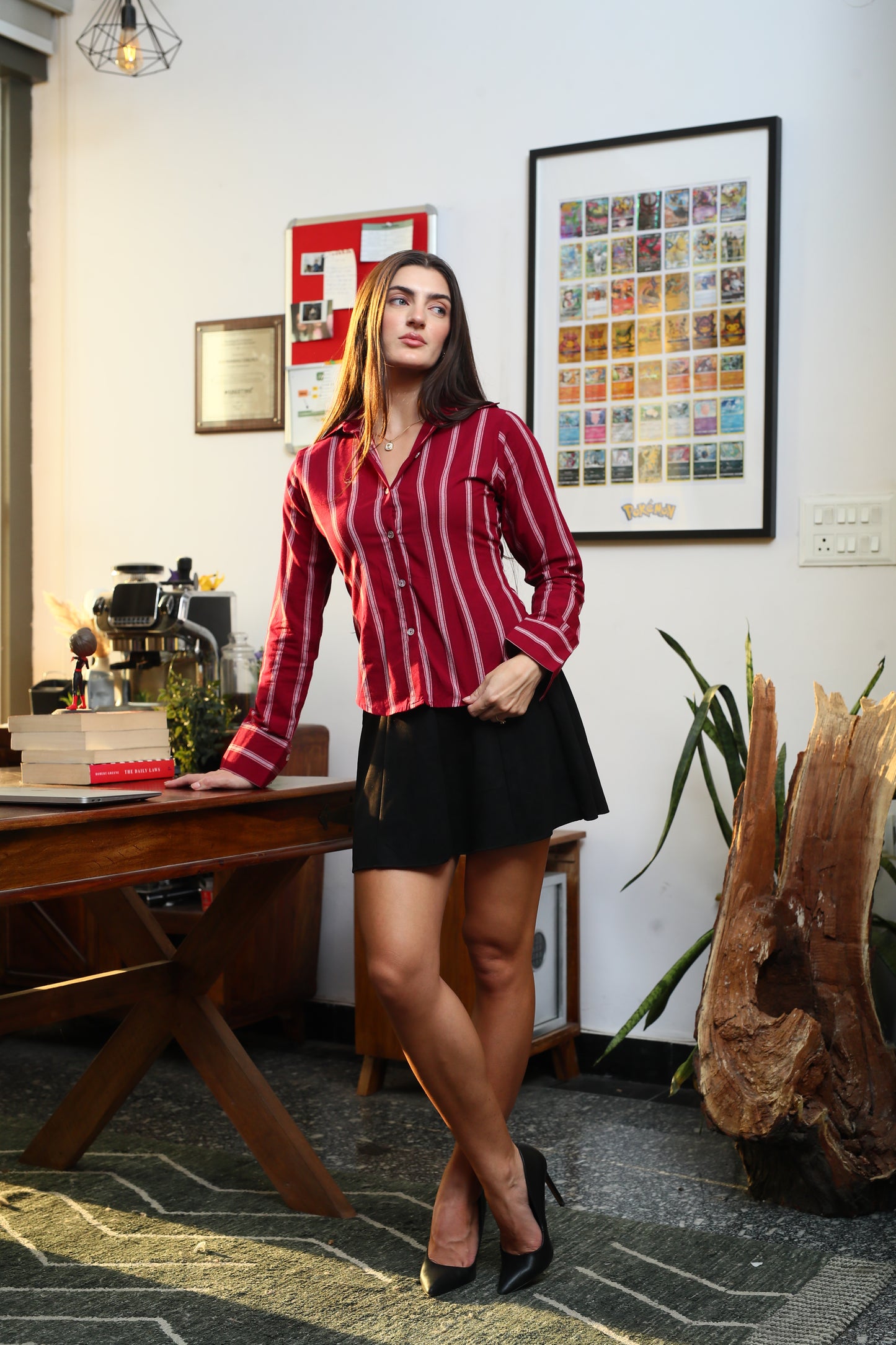 Red striped fitted shirt