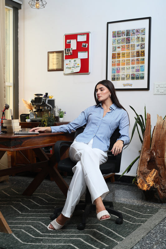 Light Blue Striped fitted shirt