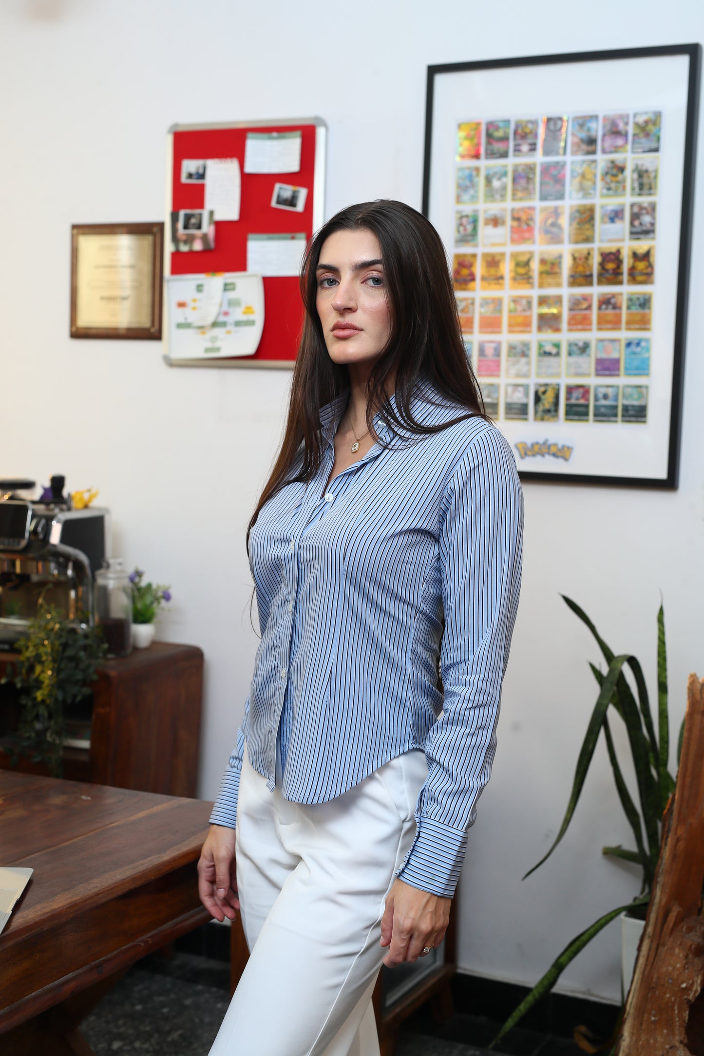 Light Blue Striped fitted shirt