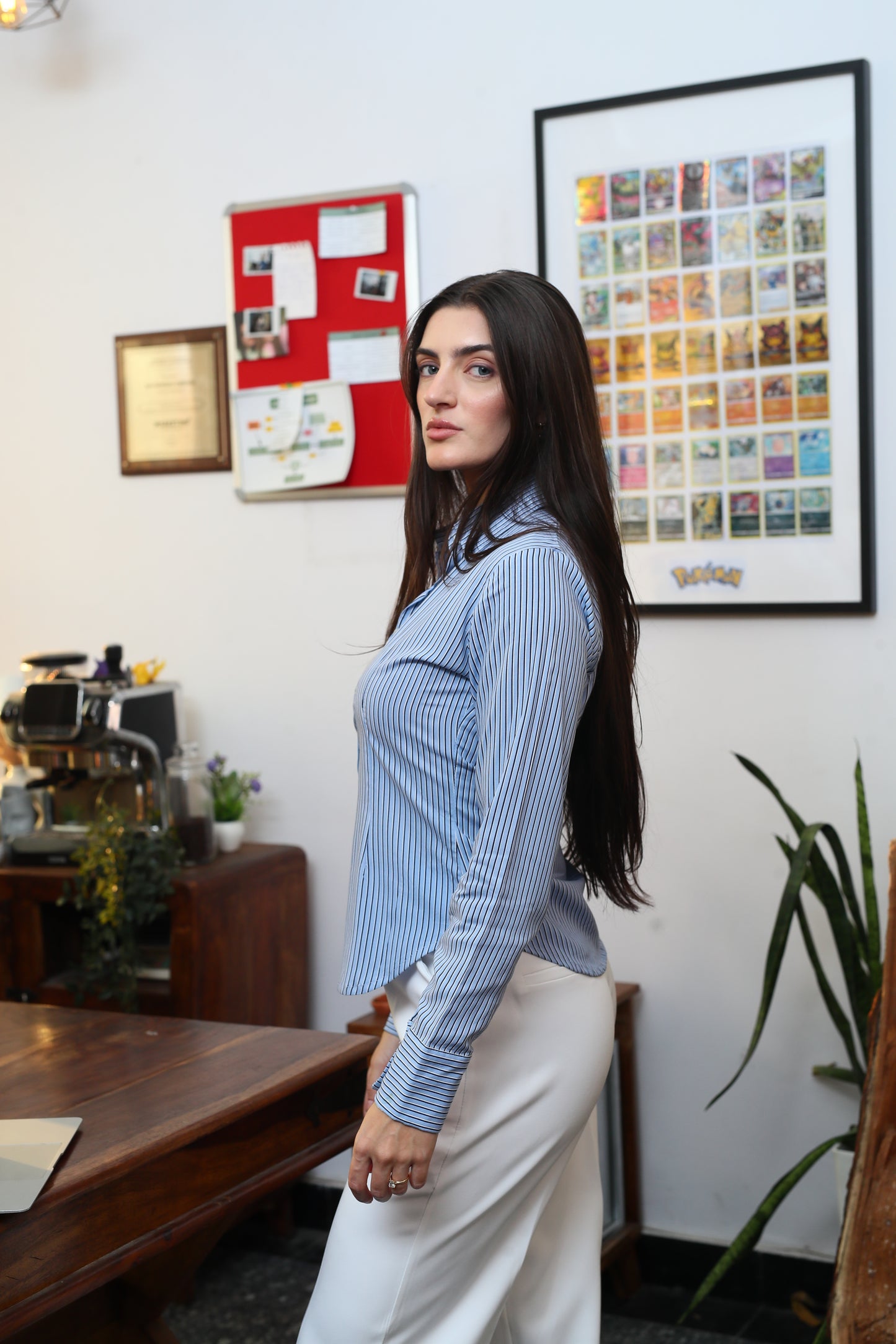 Light Blue Striped fitted shirt