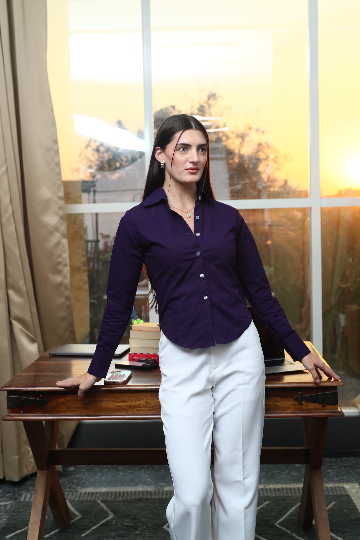 Stella deep purple fitted Shirt (with drawstrings)