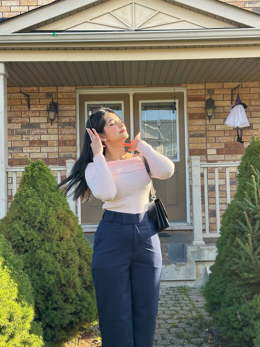 Navy Blue Side Hook Trousers