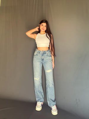 90s Ice Blue Straight Jeans