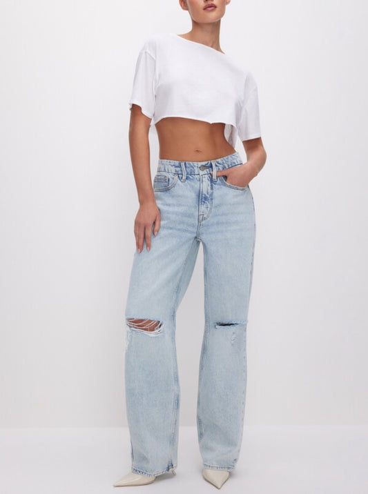 Sea blue Ripped Straight Denim