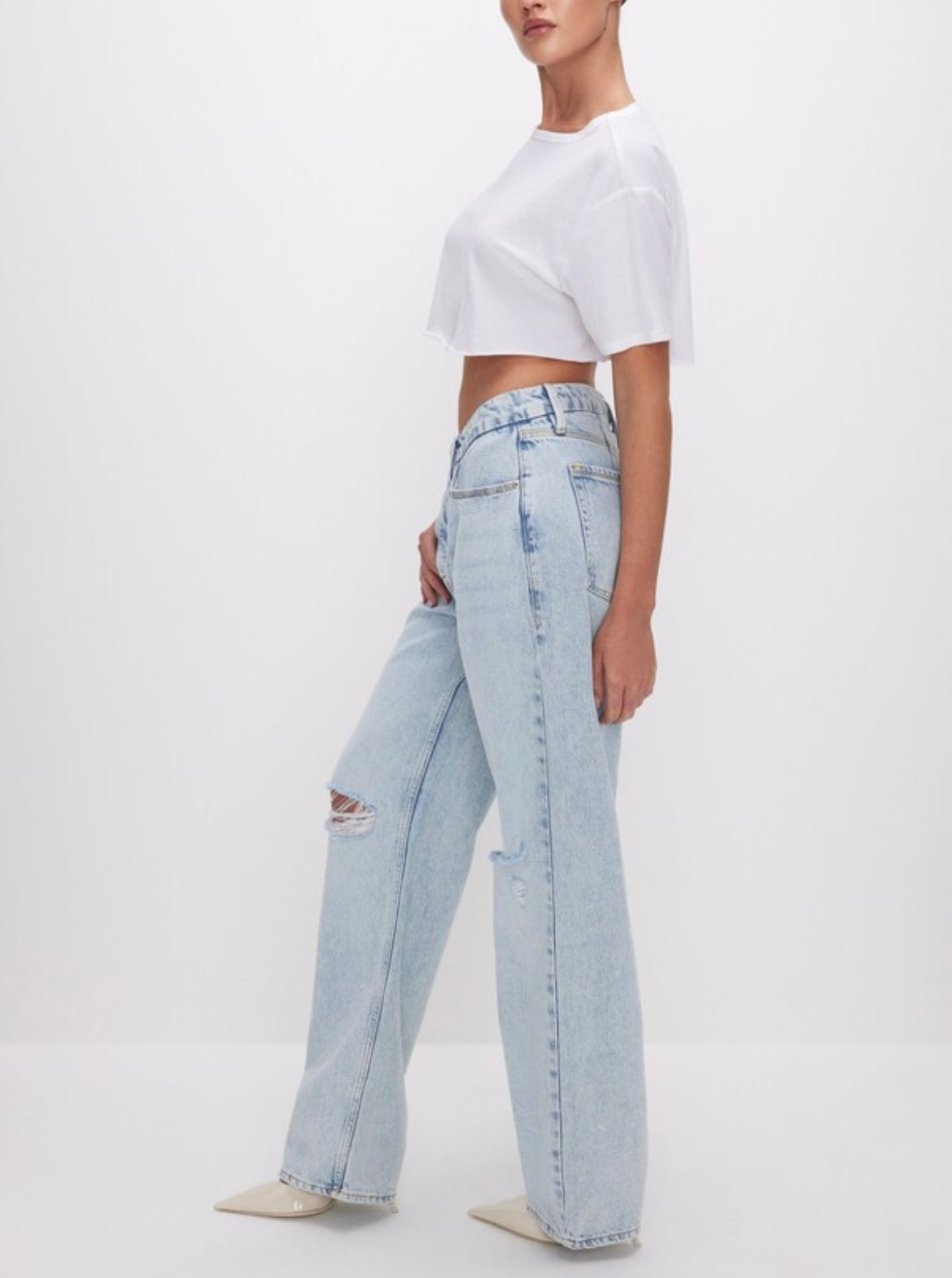 Sea blue Ripped Straight Denim