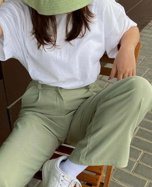Pastel Green Single Pleat Trousers