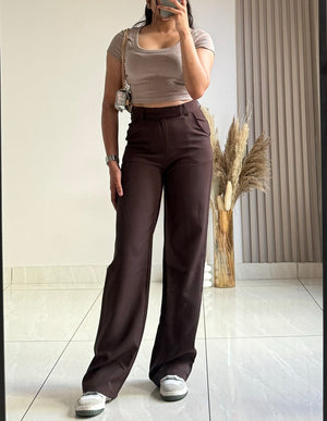 Coffee Brown Side Hook Trousers