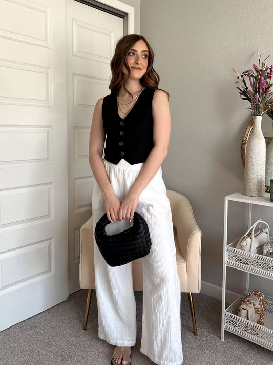 White Crinkled Pants