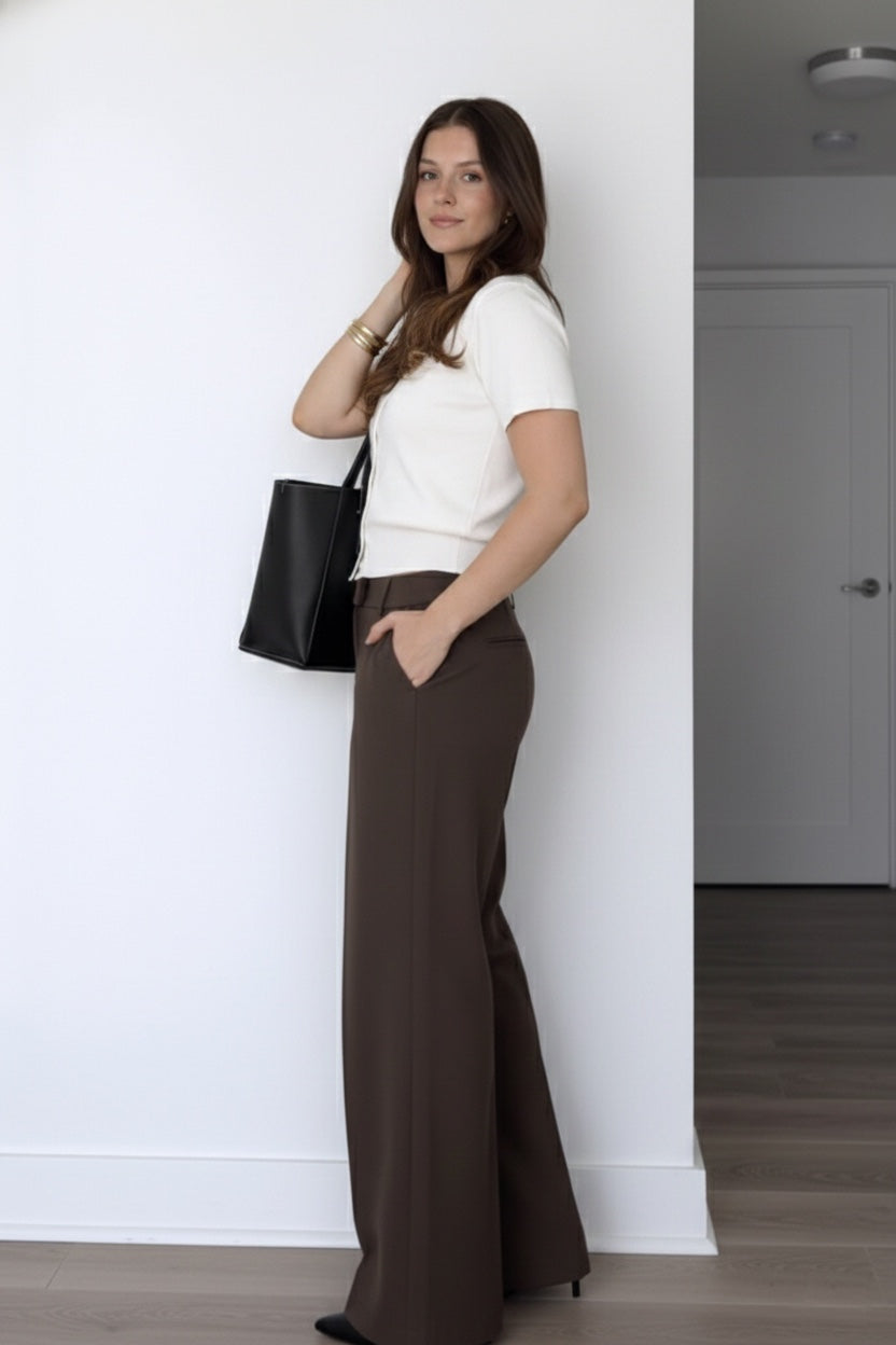 Coffee Brown Side Hook Trousers