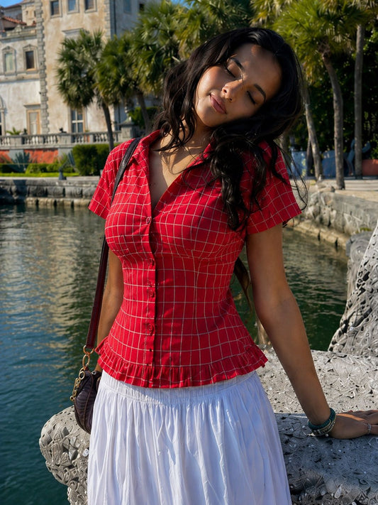 Cherry Red ruffle shirt